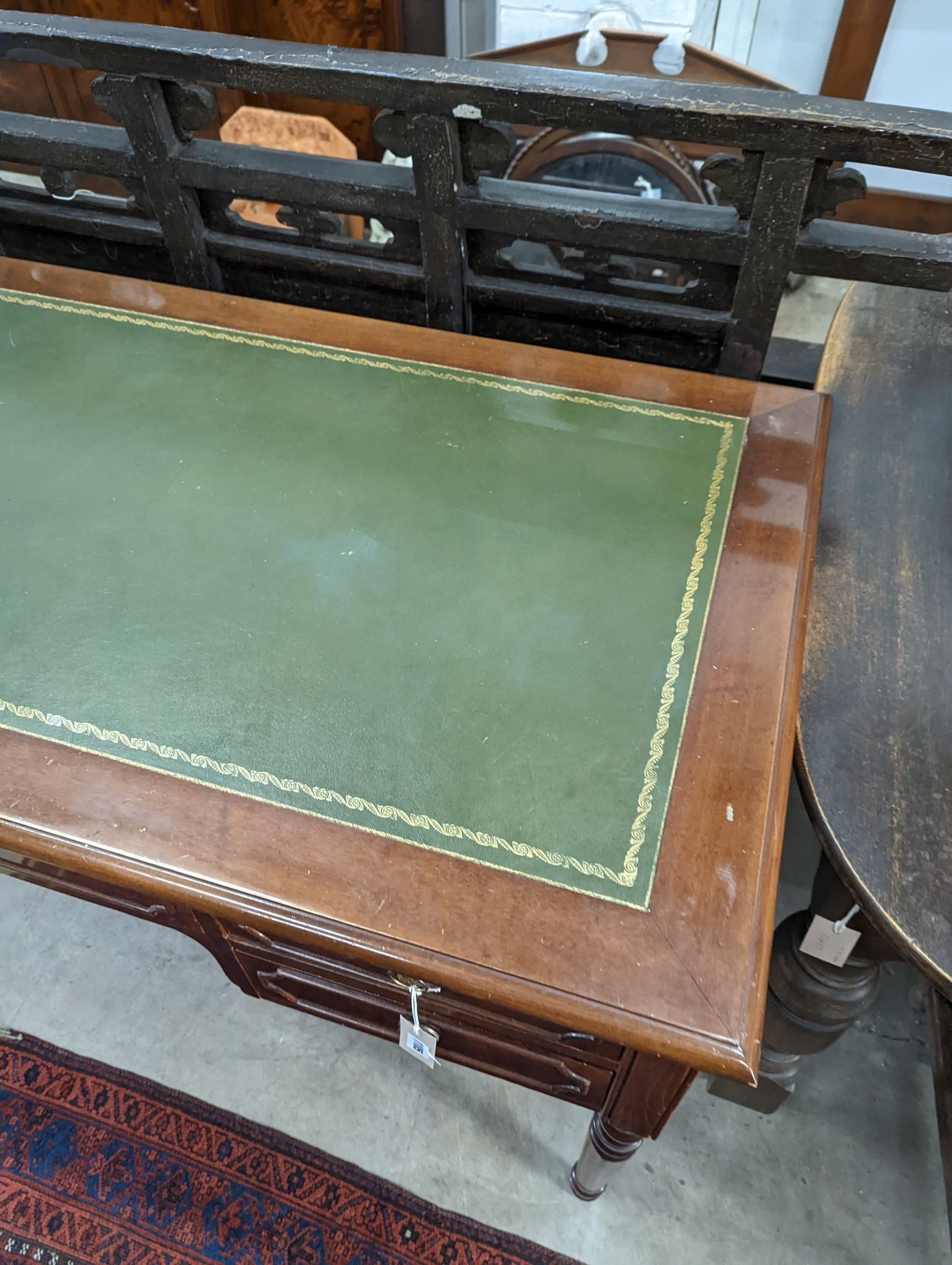 A George IV style mahogany kneehole desk, length ???, depth 73cm, height 80cm